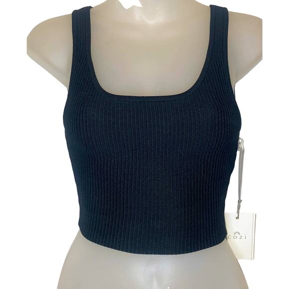 $30 XS‎ NEW Cozi Perfect Rib Tank Black Square Neck Crop Ribbed Y2k Retro 90s - Picture 5 of 5